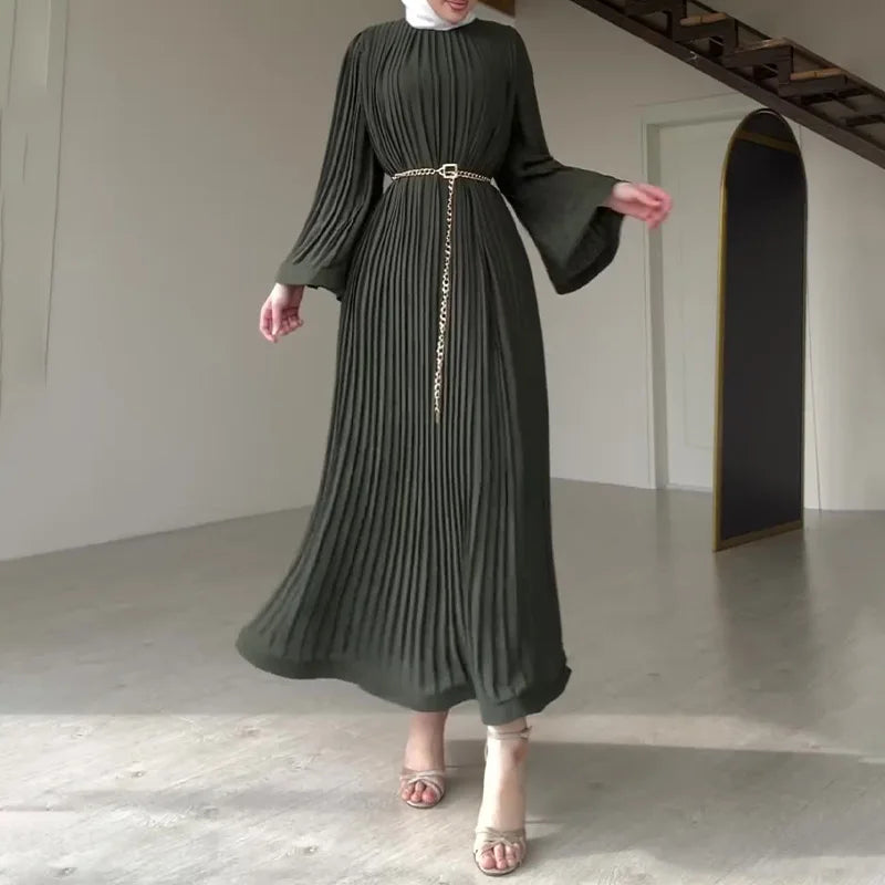 Boutique Wholesale 2025 Summer New Fashionable Round Neck Pleated Loose Casual Women's Dress