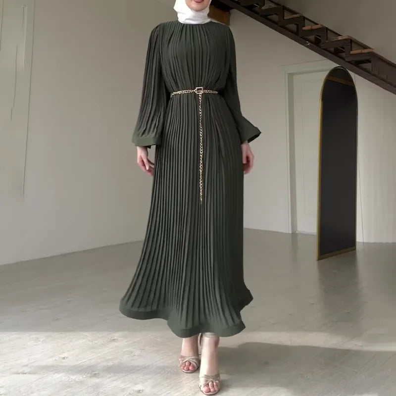 Boutique Wholesale 2025 Summer New Fashionable Round Neck Pleated Loose Casual Women's Dress