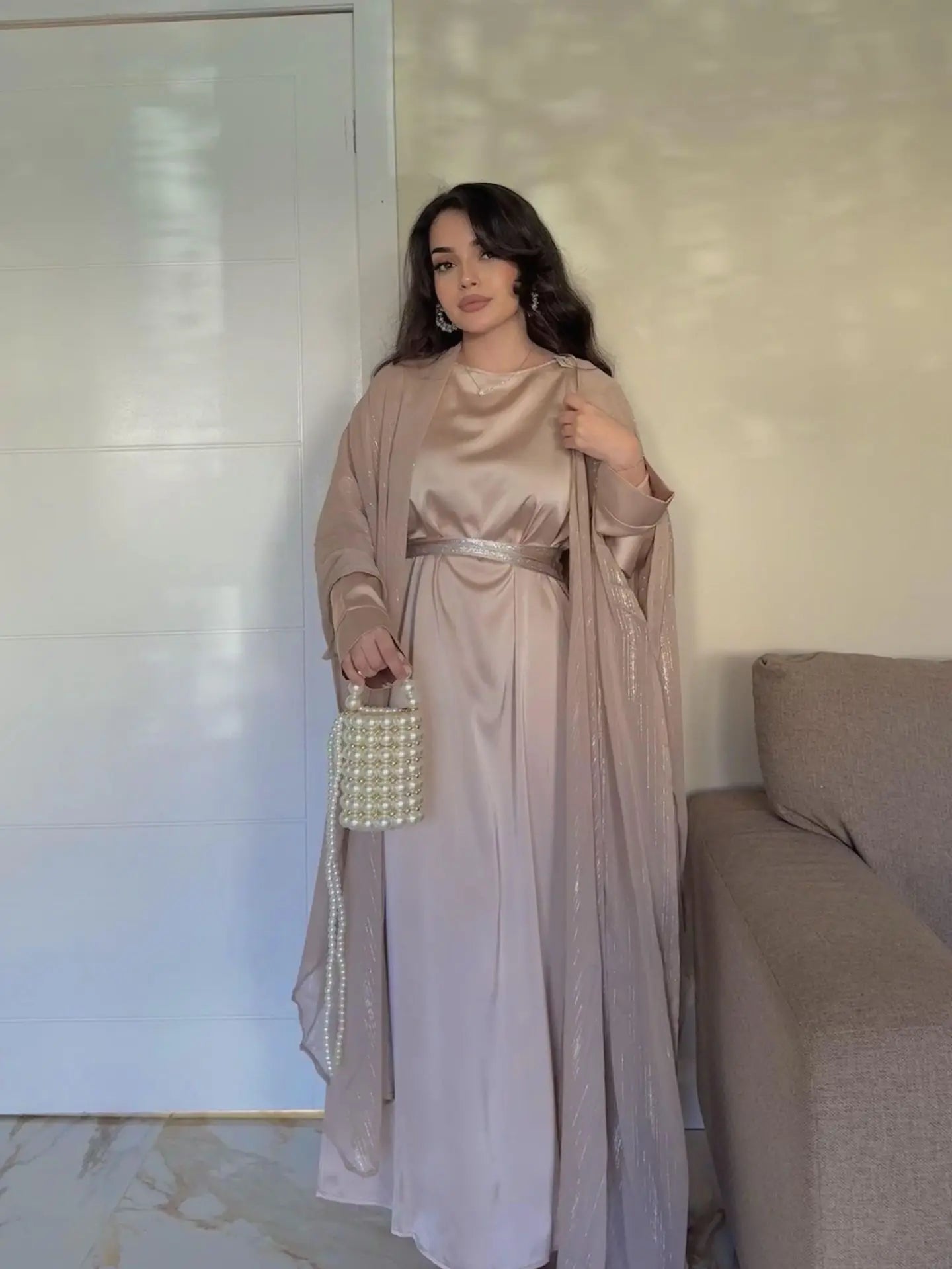 Eid Dress Suit Open Abaya Women Cardigan Dresses 2 Piece Set Jalabiya Muslim Ramadan Dubai Kaftan Party Vestidos Robe Morocco