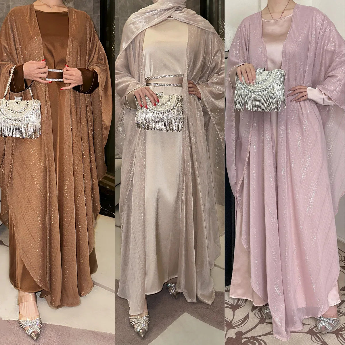 Eid Dress Suit Open Abaya Women Cardigan Dresses 2 Piece Set Jalabiya Muslim Ramadan Dubai Kaftan Party Vestidos Robe Morocco
